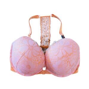 NWT Victoria's Secret Pink Orange Lace Push Up Front Close Bra Size 36DDD NEW